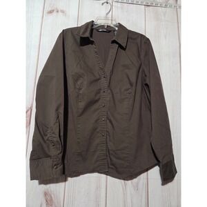 Sharagano Studio Womens XL Brown Button Down Long Sleeve Shirt Office Y2K